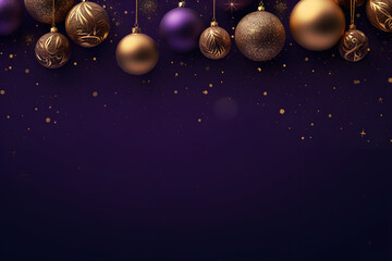 Christmas background with balls decorations on purple background, AI generate