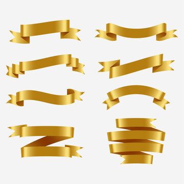 gold ribbon set. set of golden ribbons. ribbon illustration. 