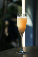 Traditional Bellini cocktail with peach puree