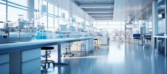 Laboratory working place interior. Medical healthcare concept. Generative AI technology.