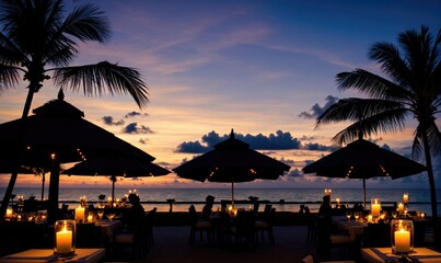 Bar/Restaurant on the tropical beach at sunset