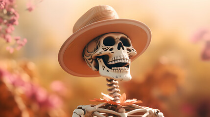 a human skull, positive, with a smile, on an isolated colored background.