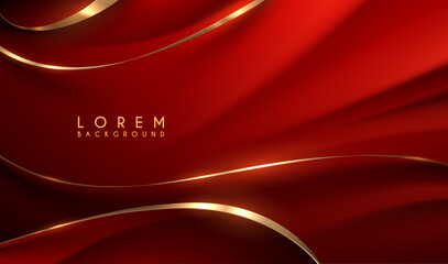 Abstract red waved background with golden elements - 635781338