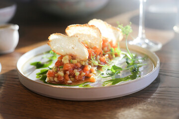 Salmon tartare with avocado and chips