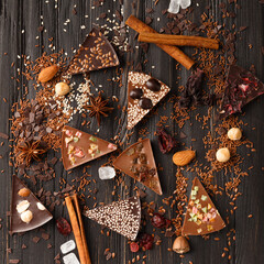 Chocolate pizza on ? wooden background