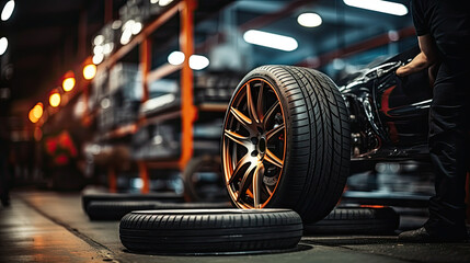 Fototapeta premium changing tires, mechanic service