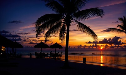 sunset on the tropical beach background