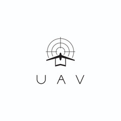 

  Drone, UAV shop logo, poster. Drone icons set. Collection of 4 drone's isolated on white background. Vector illustration