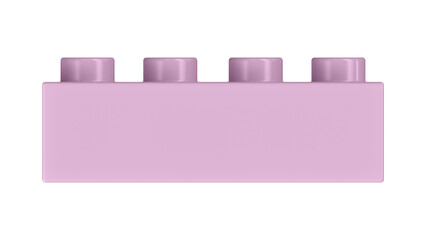 Pink Lavender Bricks Block Isolated on a White Background. Close Up View of a Plastic Children Game Brick for Constructors, Front View. High Quality 3D Rendering with a Work Path. 8K Ultra HD, 7680x4320