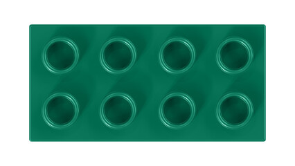 Fototapeta premium Bottle Green Block Isolated on a White Background. Close Up View of a Plastic Children Game Brick for Constructors, Top View. High Quality 3D Rendering with a Work Path. 8K Ultra HD, 7680x4320
