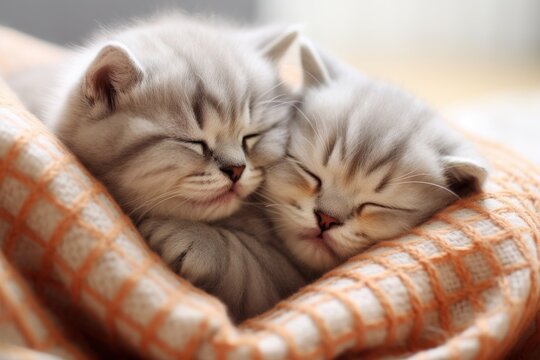 Two Scottish Fold kittens cats is sleeping Generative AI.