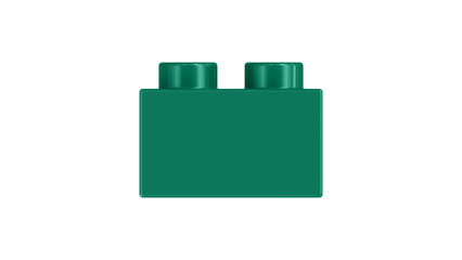 Bottle Green Block Isolated on a White Background. Close Up View of a Plastic Children Game Brick for Constructors, Side View. High Quality 3D Rendering with a Work Path. 8K Ultra HD, 7680x4320