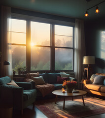 Cozy Bedroom with a big window - Generative ai, üretken yapay zeka