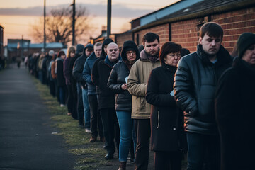 A testament to democracy's pull, voters stand diligently in line at dawn, eager to exercise their right