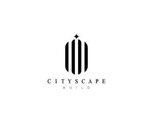 Cityscape logo design concept for architecture, construction, property, real estate, residence, apartment complex, skyscraper and city skyline.