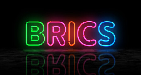 BRICS organization neon light 3d illustration