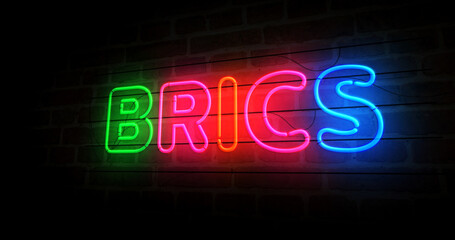 Obraz premium BRICS organization neon light 3d illustration