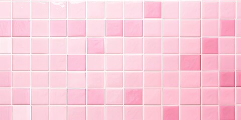 Fototapeta premium Bathroom wall is covered with pink tiles. Abstract geometric tile texture. Modern mosaic background