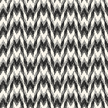 Monochrome Ikat Textured Houndstooth Check Pattern