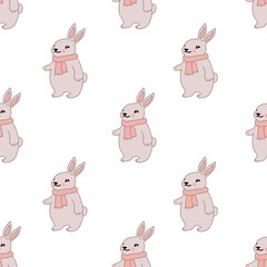 Seamless pattern with cartoon bunny 