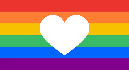 Pride, LGBT flag. Poster, banner or Rainbow flag of LGBT. Colorful rainbow lgbt flag for pride. Print for t-shirt of rainbow six colors flag with heart sign on background. Vector Illustration
