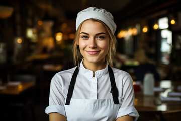 Young female chef in a restaurant 