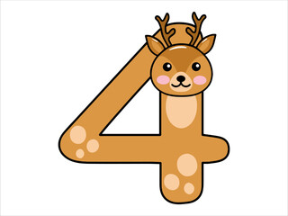 Deer Alphabet Number 4 Illustration