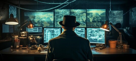 Obraz premium Detective monitoring at control center. Generative AI technology.