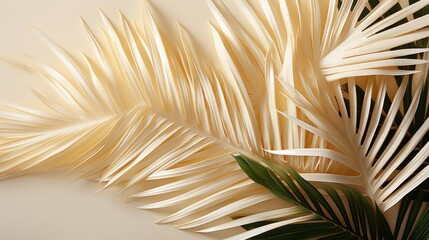 Palm leaf texture natural tropical soft beige leaf background close up