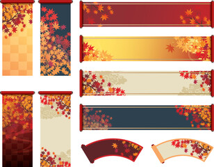 秋の紅葉　絵巻フレーム枠セット
