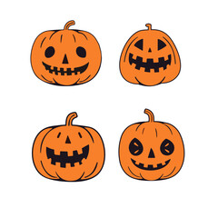 Set of  pumpkins.Happy Halloween holiday. Orange pumpkins with smile Vector illustration.
