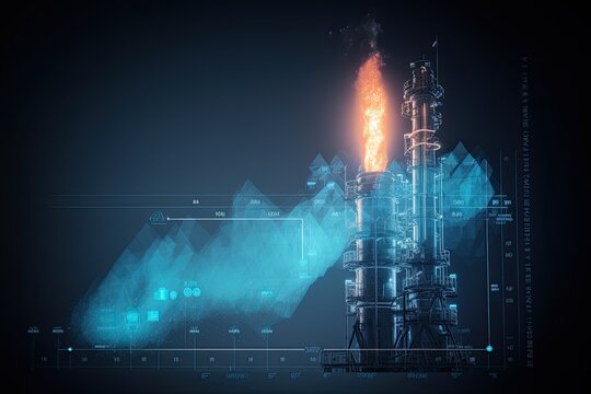 bllue burning gas flame on statistical graph background