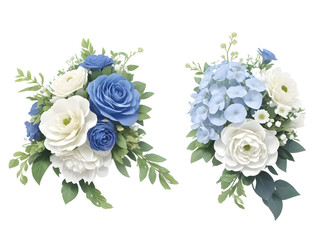 blue and white rose with hydrangea isolated on transparent background