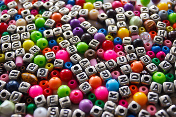 Background from different colored beads with numbers and symbols