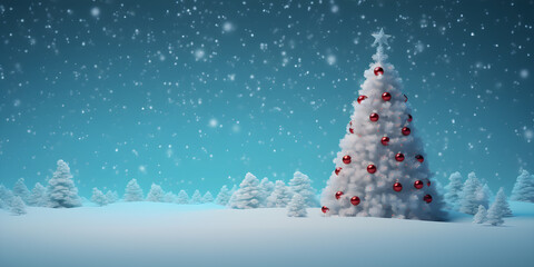 Christmas trees with winter forest landscape with snow background, Empty space, AI generate