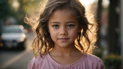 Fototapeta premium A young girl standing on the side of a street