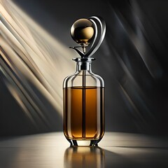 Combine the graceful curves of a perfume bottle with the intricate lines of laboratory glassware, creating a seamless fusion of art and science