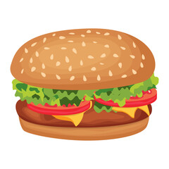 hamburger with a cutlet, tomatoes and cheese vector design on white background