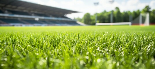 Soccer field grass background. Generative AI technology.