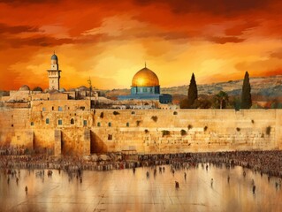 Fototapeta premium Jerusalem Illustration Judaica. AI Generative