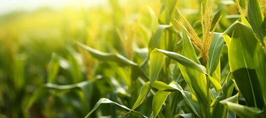 Corn farm background. Generative AI technology.
