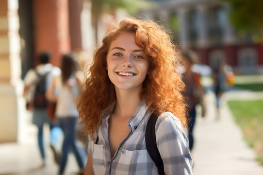 AI generated image of student girl at school campus