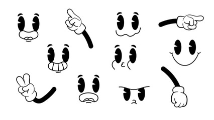 Retro cartoon face and arms set.