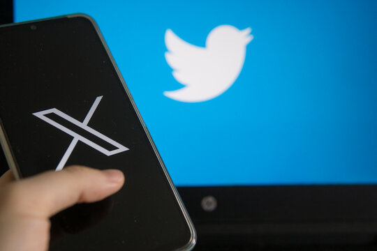 July 25, 2023, Russia. The logo in the form of the letter X displayed on the smartphone. Twitter rebranding, and implementation of X.