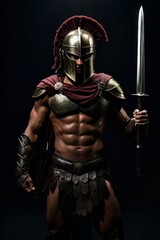 A man in a Spartan costume holding a sword