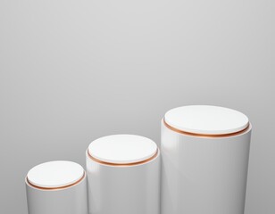 White Circle Podium and gold, Studio Copy Space, 3d rendering illustration.
