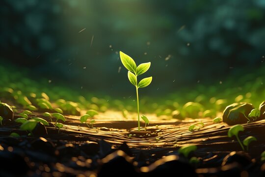 Tiny Green Sprout. Nature's Promise on Ground Background. Captivating Growth and Vitality. Emerging Life Amidst Earth's Canvas. Generative Ai