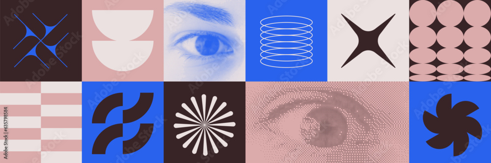 Aufkleber Abstract Bauhaus Geometric Pattern Vector Design. Cool Swiss Design Background. Halftone Eye. Contemporary Geometrical Artwork.