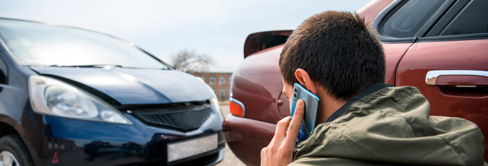 talking man with car accident