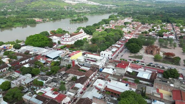 Drone flight in the city of Chiapa de Corzo in Mexico